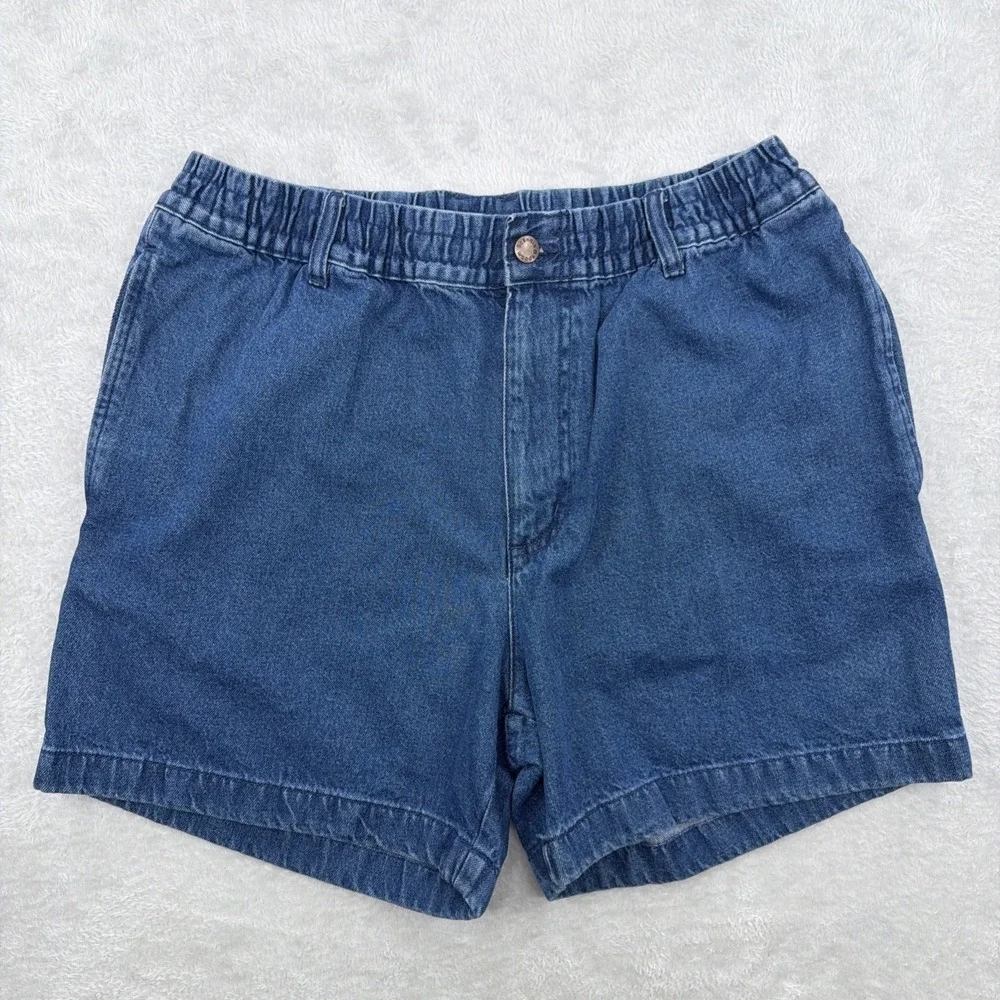 John Blair Denim Shorts Mens 36 Blue Elastic Waist Stretch Casual Medium Wash